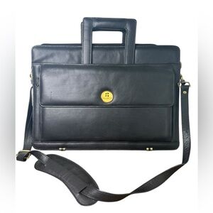 Talbot Black Leather Briefcase Laptop Bag Crossbody Strap